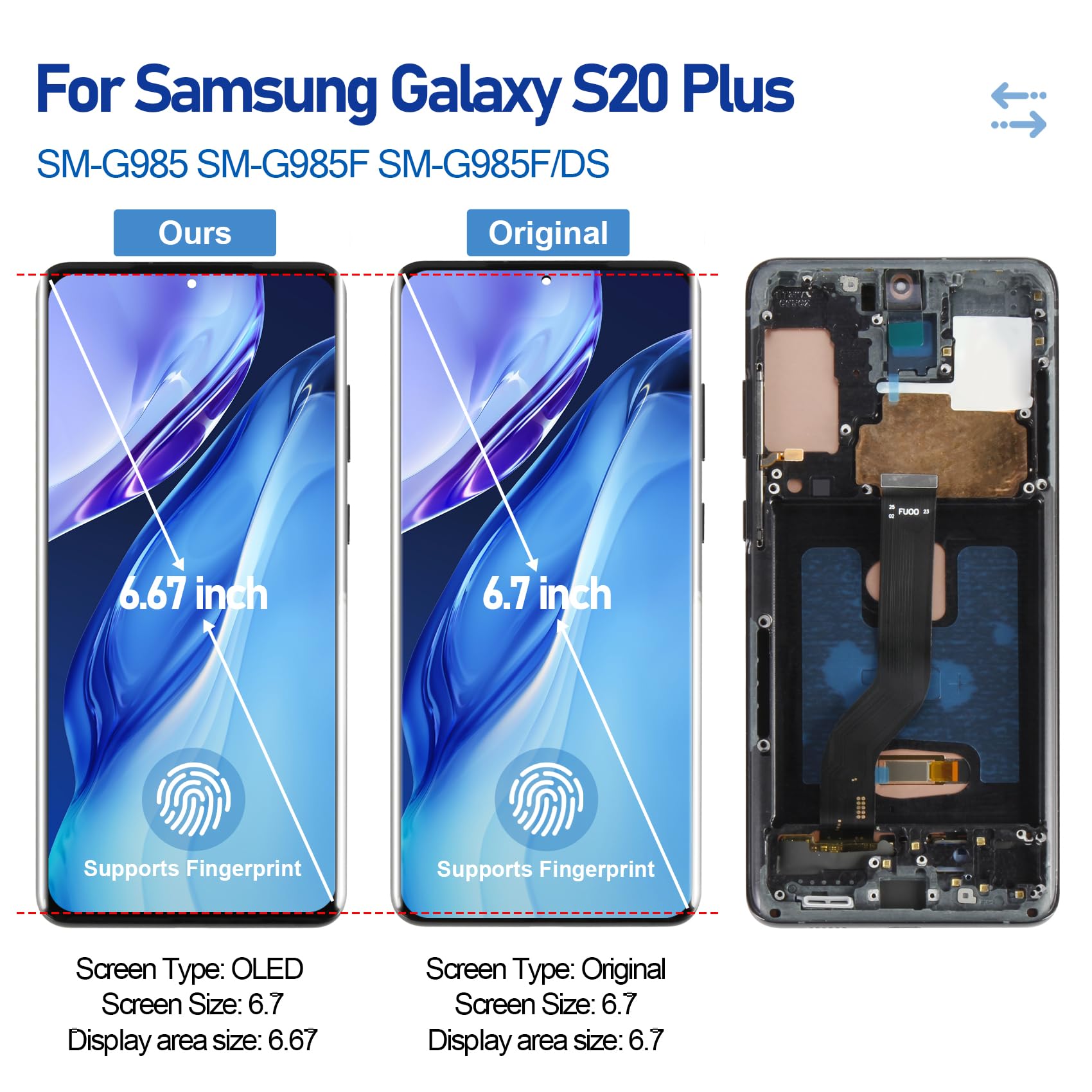 Amazon.com: Screen Replacement for Samsung Galaxy S20 Plus/ S20